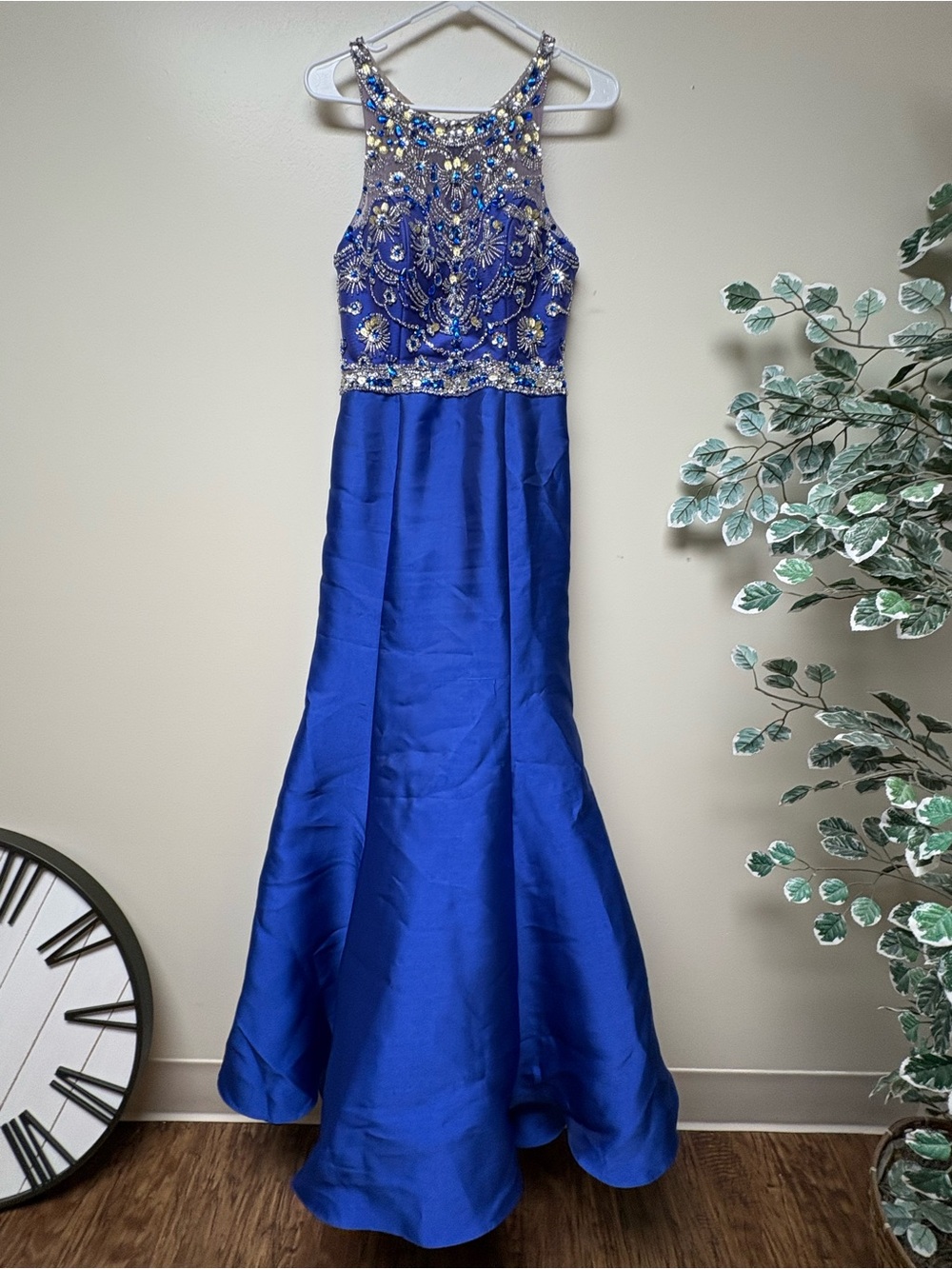 Prom dress , Beaded Royal Blue Evening Gown by: Mori Lee  size: 10